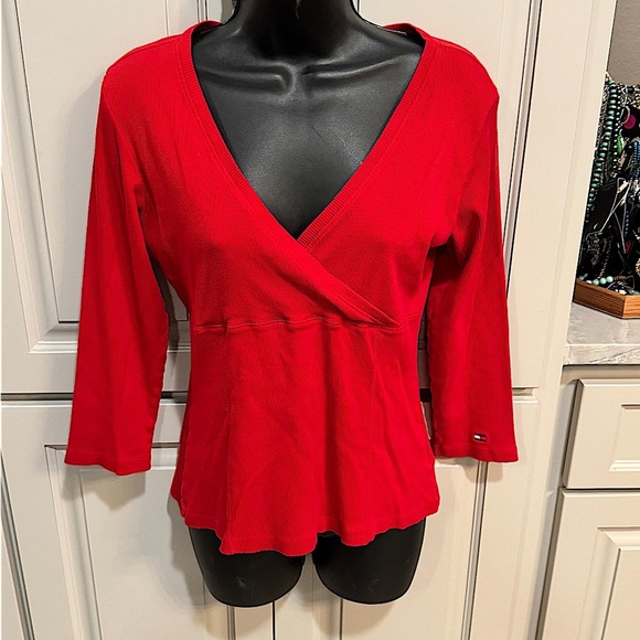 Tommy Hilfiger Red Wrap blouse LARGE - Picture 1 of 3